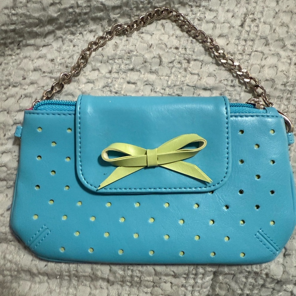 3/$10 Blue Perforated Handbag with Chain Strap